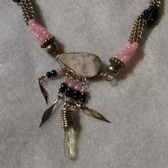 Pink Jasper and crystal ankle bracelet silver tone NWT (sku 724) - Picture 4 of 5